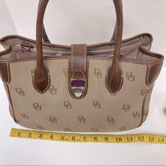 Dooney & Bourke Brown Monogram Leather and Canvas Shoulder Bag Tote Purse - Picture 7 of 16